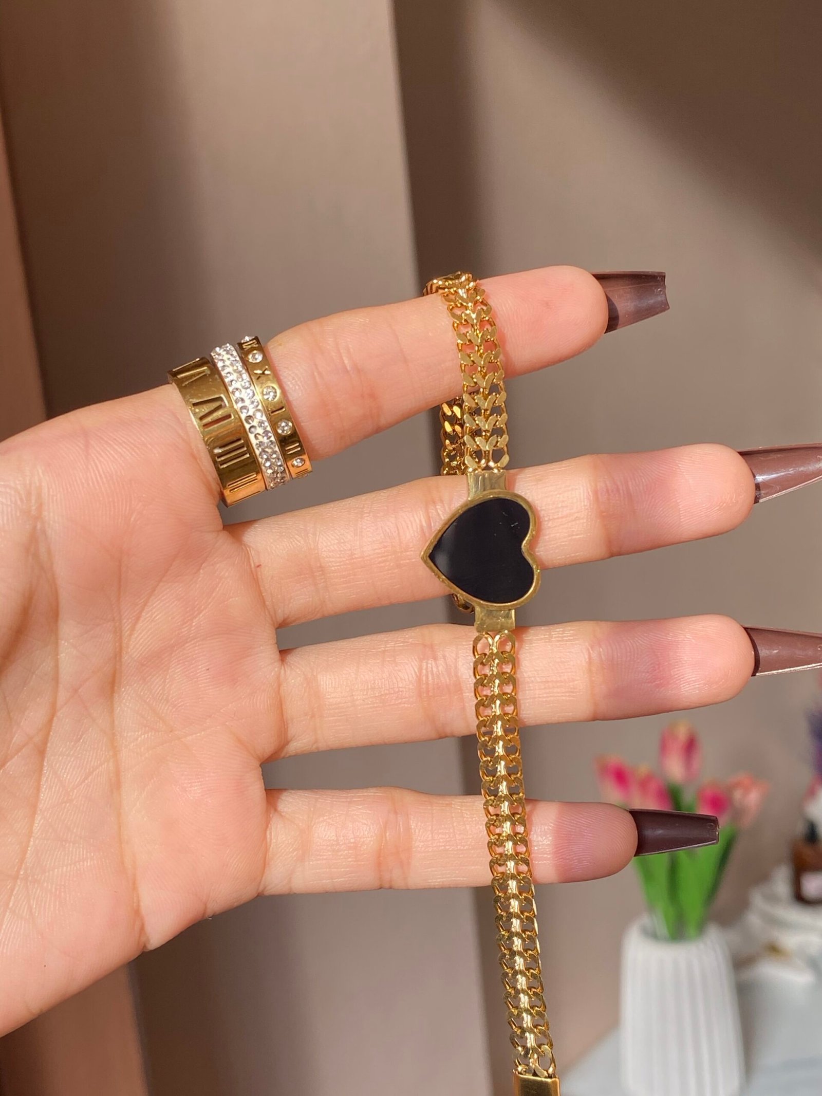 img_4129-2 Black heart bracelet - Image 1