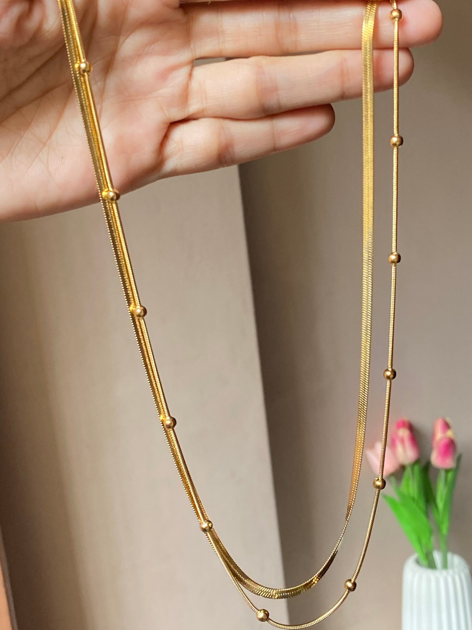 img_4476 Double layer ball snake necklace Copy - Image 1
