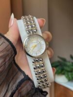 Silver beaded strap watch