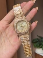 Diamond link gold iced watch